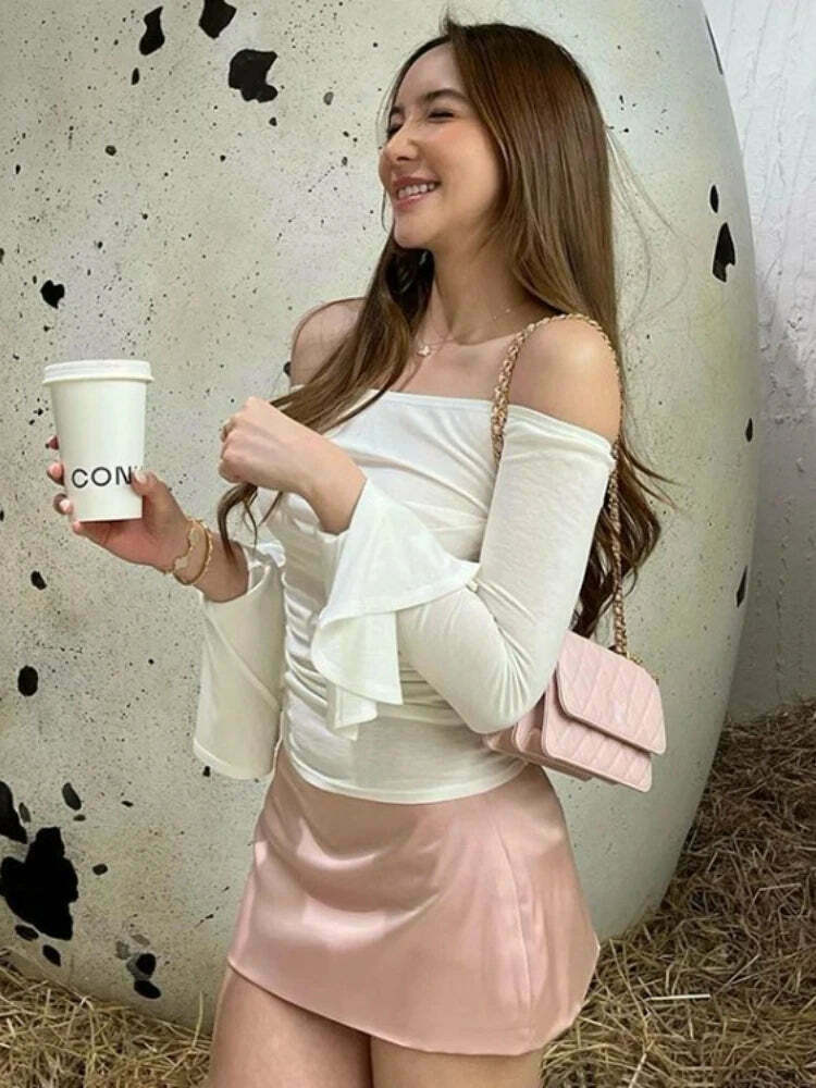 Coquette Aesthetic Creamy Canvas Slash Neck Top - Y2K Fashion Grunge Style Cute Tops