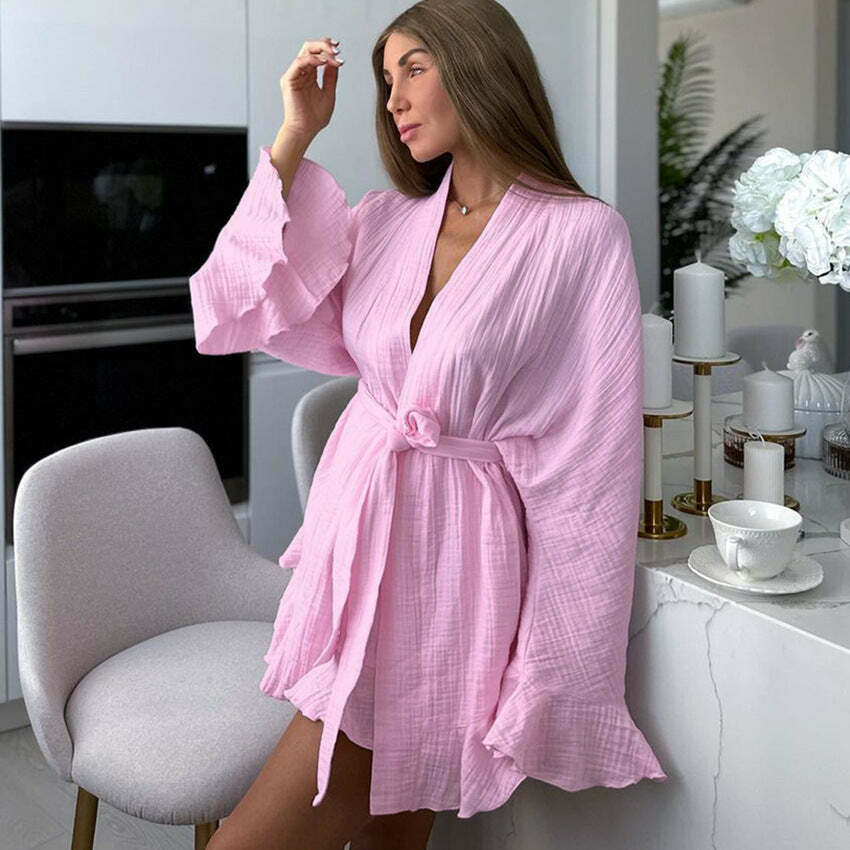 Coquette Aesthetic Crepe Cotton Shirt Pajama Dress - Y2K Fashion Women's Clothing Coquette Aesthetic Crepe Cotton Shirt Pajama Dress - Y2K Fashion Women's Clothing