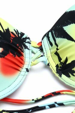 Coquette Aesthetic Criss Cross Backless Coconut Tree Bikini Swimsuit