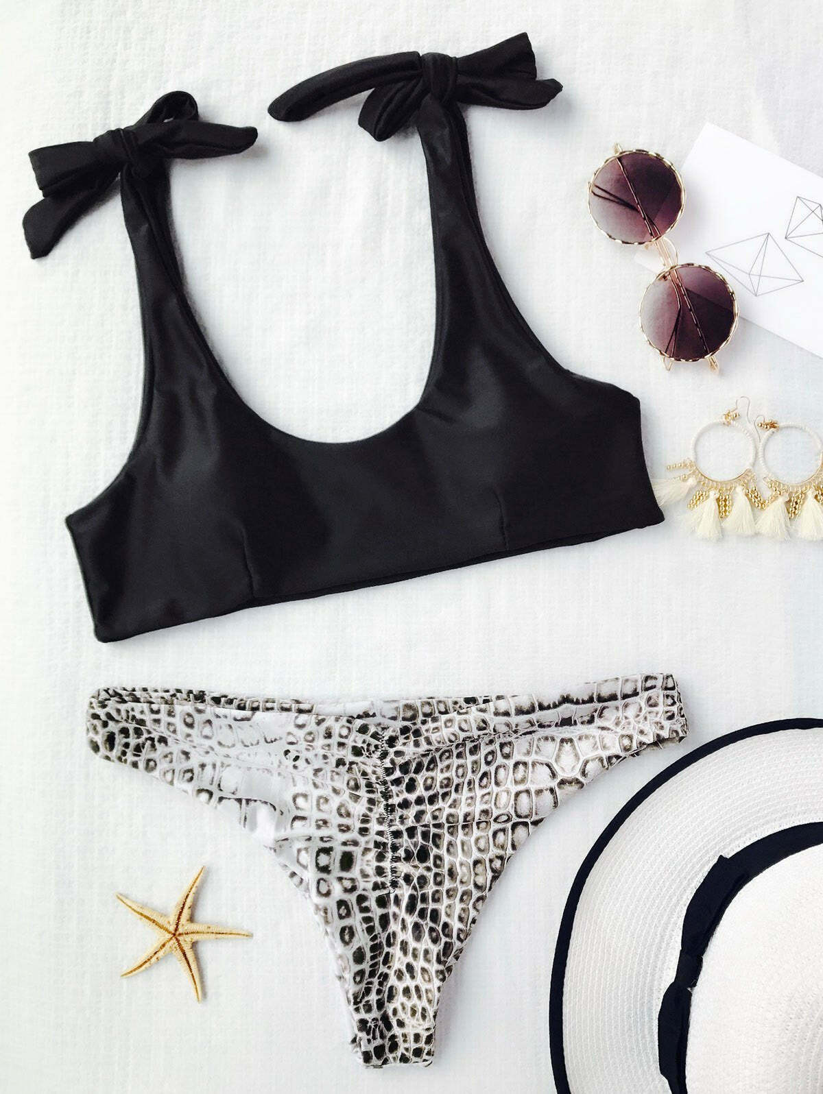 Coquette Aesthetic Croc Bikini Set with Tie Shoulders Coquette Aesthetic Croc Bikini Set with Tie Shoulders