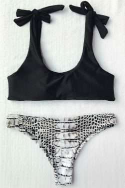Coquette Aesthetic Croc Bikini Set with Tie Shoulders