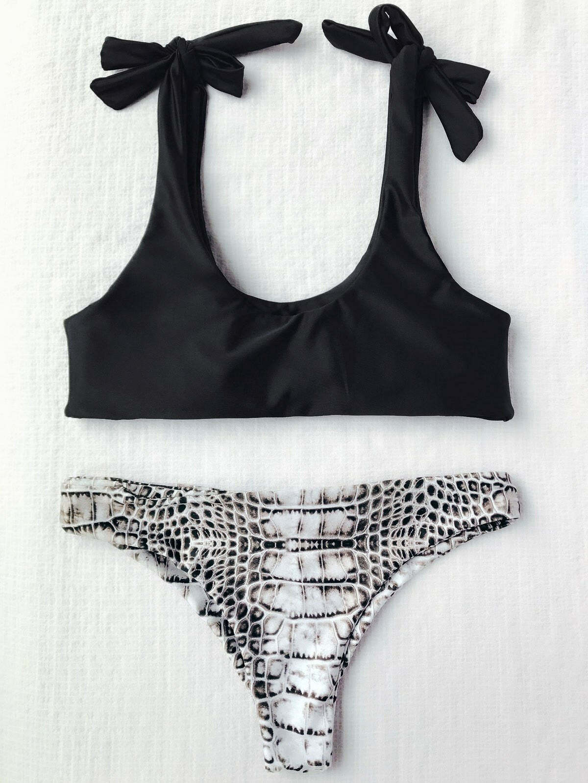Coquette Aesthetic Croc Bikini Set with Tie Shoulders Coquette Aesthetic Croc Bikini Set with Tie Shoulders
