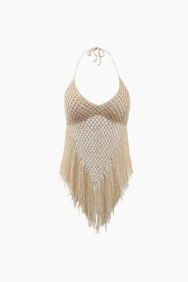 Coquette Aesthetic Crochet Fringe Hem Cami Top for Y2K Fashion Enthusiasts