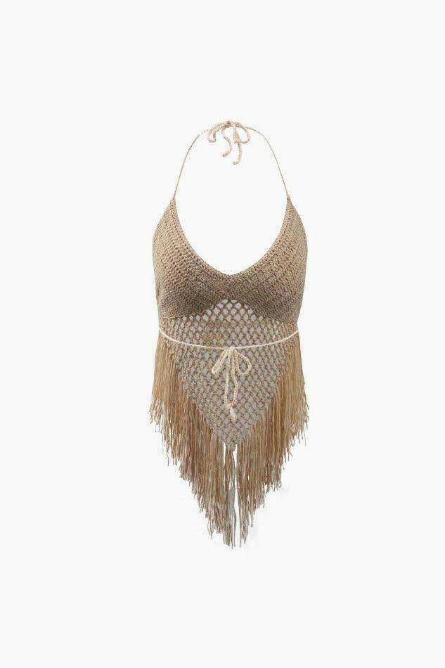 Coquette Aesthetic Crochet Fringe Hem Cami Top for Y2K Fashion Enthusiasts