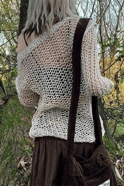 Coquette Aesthetic Crochet Hollow Long Sleeve Knit Top