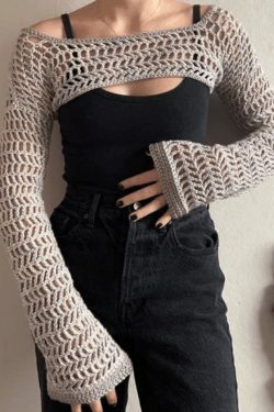 Coquette Aesthetic Crochet Knit Bolero Shrug for Y2K Fashion Enthusiasts