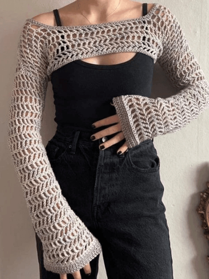 Coquette Aesthetic Crochet Knit Bolero Shrug for Y2K Fashion Enthusiasts Coquette Aesthetic Crochet Knit Bolero Shrug for Y2K Fashion Enthusiasts