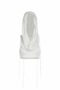 Coquette Aesthetic Crochet Knit Hooded Crop Tank - Y2K Fashion Grunge Style