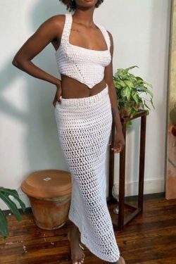 Coquette Aesthetic Crochet Knit Skirt Set for Women - Y2K Fashion Outfit