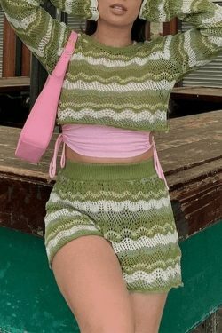 Coquette Aesthetic Crochet Knit Two-Piece Set for Women - Y2K Fashion Outfit