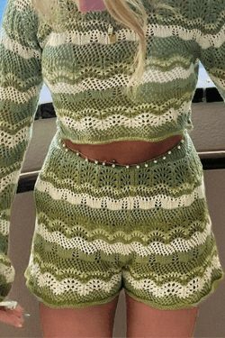 Coquette Aesthetic Crochet Knit Two-Piece Set for Women - Y2K Fashion Outfit