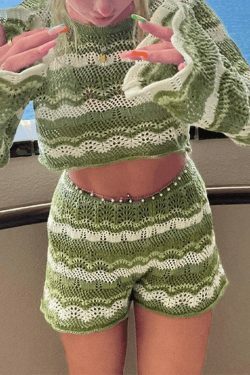 Coquette Aesthetic Crochet Knit Two-Piece Set for Women - Y2K Fashion Outfit