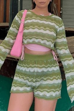 Coquette Aesthetic Crochet Knit Two-Piece Set for Women - Y2K Fashion Outfit