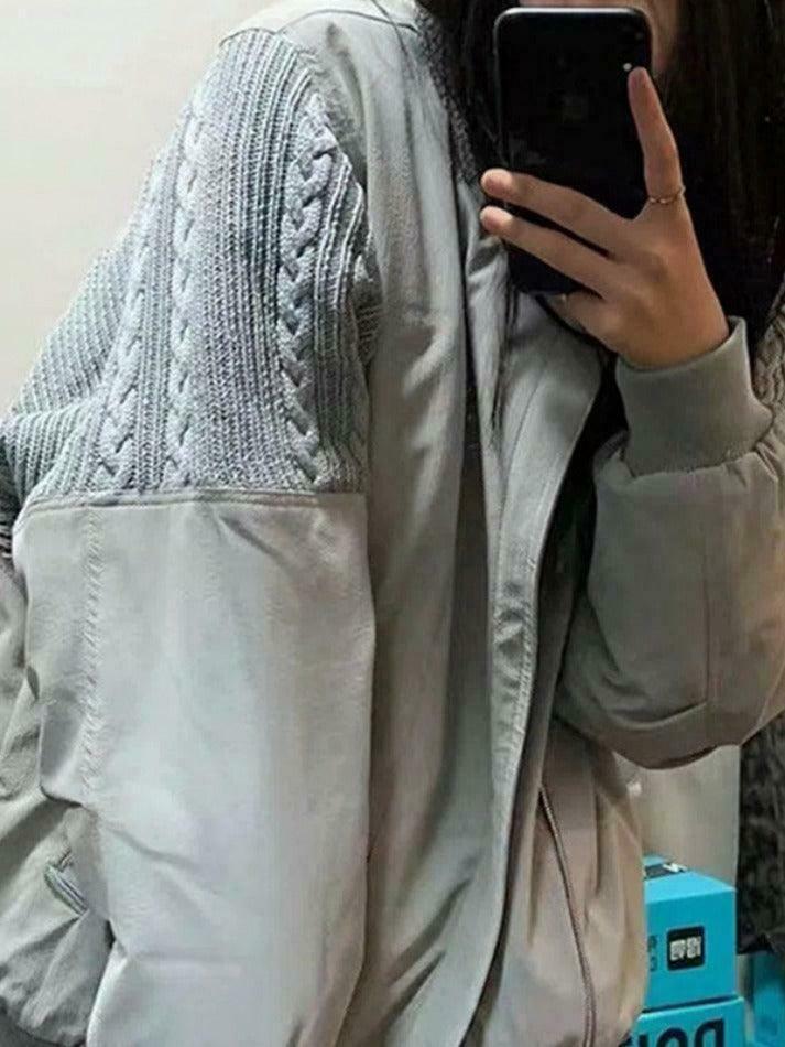 Coquette Aesthetic Crochet Patchwork Bomber Jacket Coquette Aesthetic Crochet Patchwork Bomber Jacket