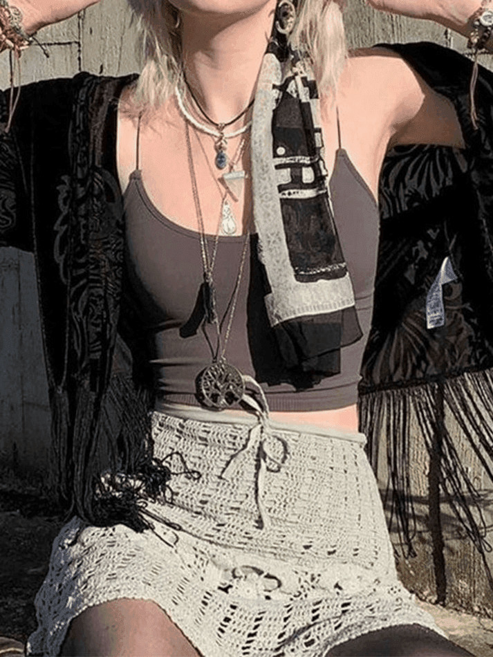 Coquette Aesthetic Crop Cami - Y2K Fashion Grunge Style Cute Tops Vintage Sweater Disco Cowgirl