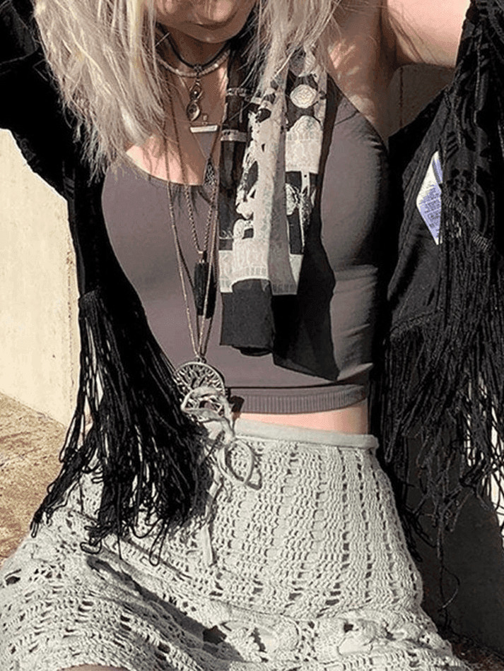 Coquette Aesthetic Crop Cami - Y2K Fashion Grunge Style Cute Tops Vintage Sweater Disco Cowgirl