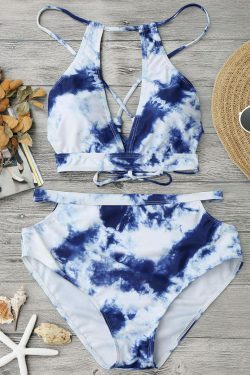Coquette Aesthetic Cut Out Tie-Dyed High Waisted Bikini
