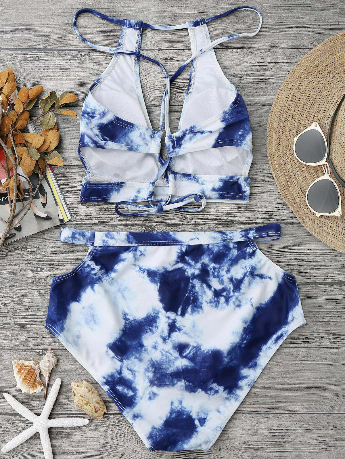 Coquette Aesthetic Cut Out Tie-Dyed High Waisted Bikini Coquette Aesthetic Cut Out Tie-Dyed High Waisted Bikini