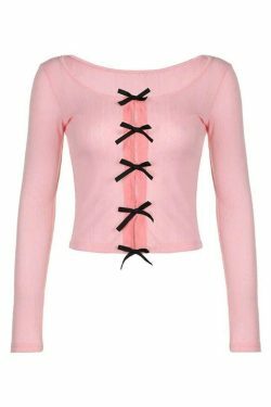 Coquette Aesthetic Cutout Bow Decor Slim Long Sleeve Knit Sweater