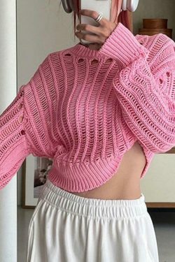 Coquette Aesthetic Cutout Crop Knit: Y2K Fashion Long Sleeve Top