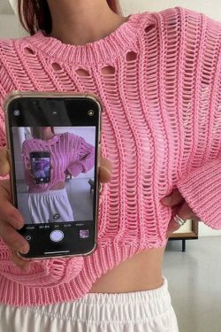 Coquette Aesthetic Cutout Crop Knit: Y2K Fashion Long Sleeve Top