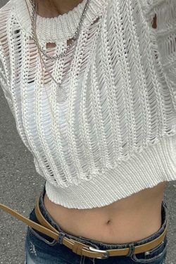 Coquette Aesthetic Cutout Crop Knit: Y2K Fashion Long Sleeve Top