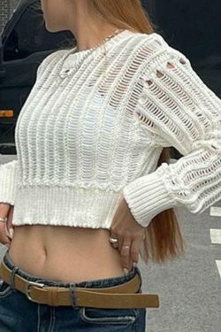Coquette Aesthetic Cutout Crop Knit: Y2K Fashion Long Sleeve Top