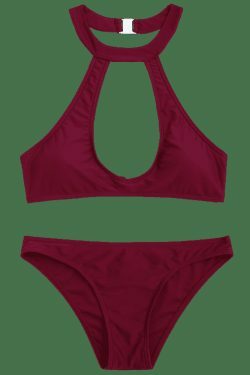 Coquette Aesthetic Cutout Halter Bikini Set in Pastel Goth Style