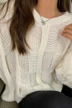 Coquette Aesthetic Cutout Knit Sweater - Y2K Fashion, Grunge Style, Cute Tops