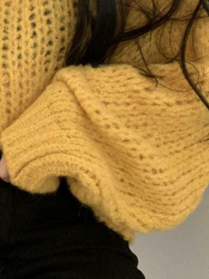 Coquette Aesthetic Cutout Lantern Sleeve Baggy Sweater for Y2K Fashion Enthusiasts