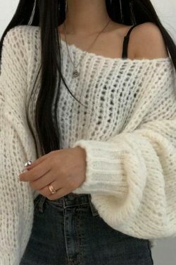 Coquette Aesthetic Cutout Lantern Sleeve Baggy Sweater for Y2K Fashion Enthusiasts