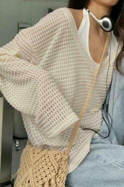 Coquette Aesthetic Cutout V-Neck Knit Sweater - Y2K Fashion Grunge Style Women's Clothing