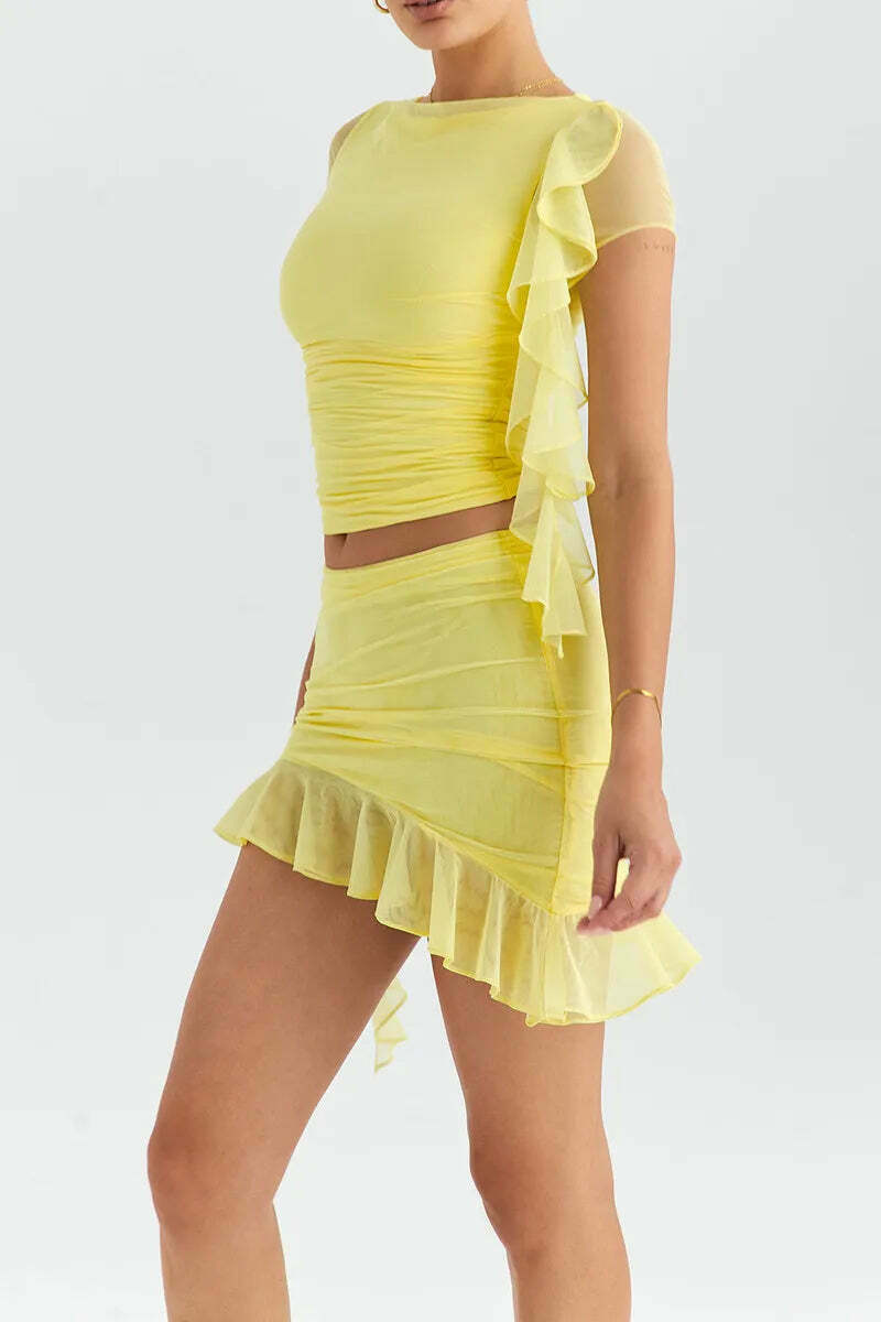 Coquette Aesthetic Dainty Duo Ruffle Chic Matching Set - Y2K Fashion Women's Outfit