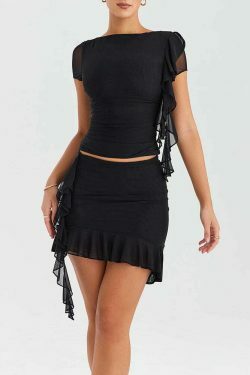 Coquette Aesthetic Dainty Duo Ruffle Chic Matching Set - Y2K Fashion Women's Outfit
