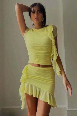 Coquette Aesthetic Dainty Duo Ruffle Chic Matching Set - Y2K Fashion Women's Outfit