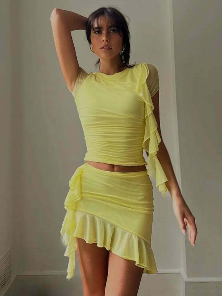 Coquette Aesthetic Dainty Duo Ruffle Chic Matching Set - Y2K Fashion Women's Outfit