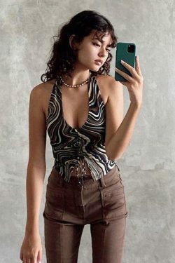 Coquette Aesthetic Daisy Halter Top - Y2K Fashion V-Neck Style