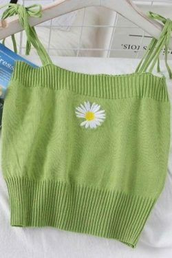 Coquette Aesthetic Daisy Knit Tank Top - Y2K Fashion Women's Clothing