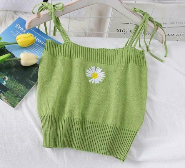 Coquette Aesthetic Daisy Knit Tank Top - Y2K Fashion Women's Clothing