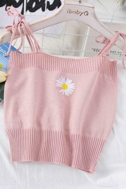 Coquette Aesthetic Daisy Knit Tank Top - Y2K Fashion Women's Clothing