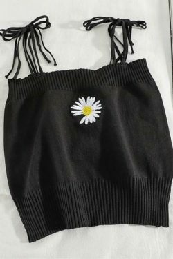 Coquette Aesthetic Daisy Knit Tank Top - Y2K Fashion Women's Clothing