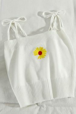 Coquette Aesthetic Daisy Knit Tank Top - Y2K Fashion Women's Clothing