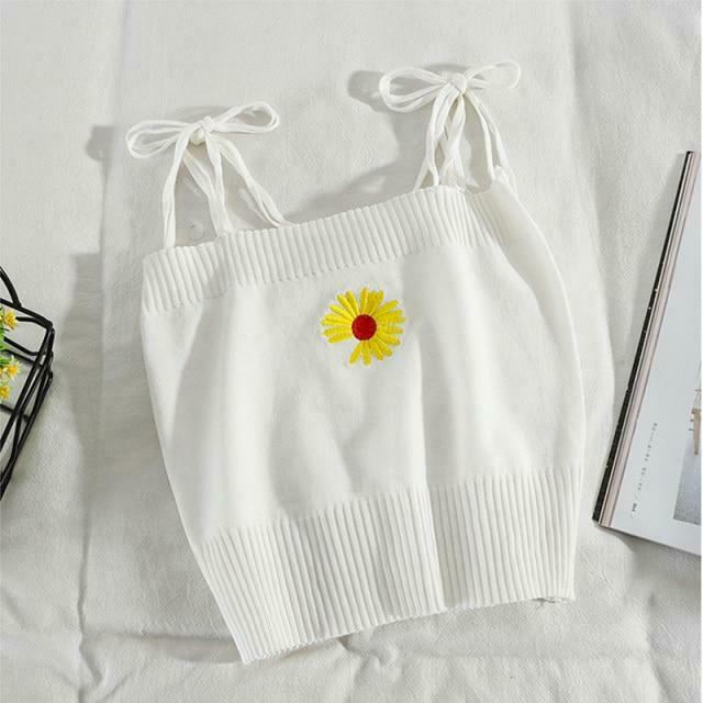 Coquette Aesthetic Daisy Knit Tank Top - Y2K Fashion Women's Clothing