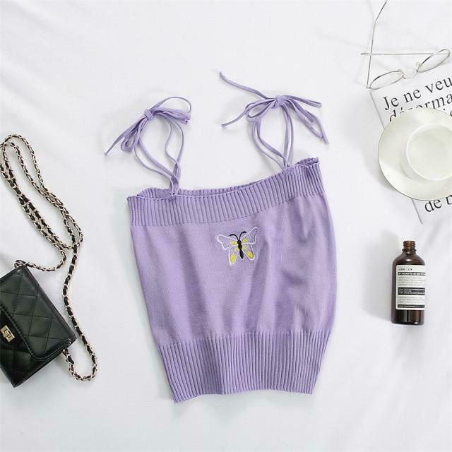 Coquette Aesthetic Daisy Knit Tank Top - Y2K Fashion Women's Clothing