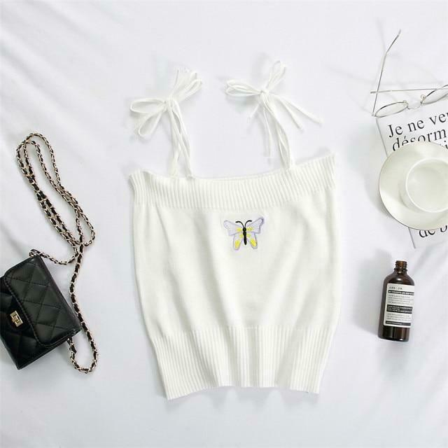 Coquette Aesthetic Daisy Knit Tank Top - Y2K Fashion Women's Clothing