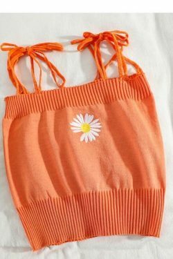 Coquette Aesthetic Daisy Knit Tank Top - Y2K Fashion Women's Clothing