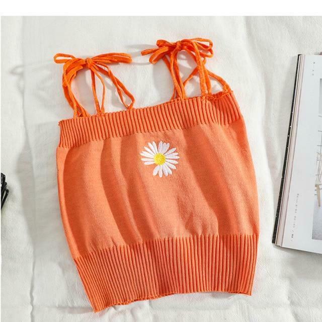 Coquette Aesthetic Daisy Knit Tank Top - Y2K Fashion Women's Clothing