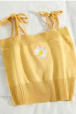 Coquette Aesthetic Daisy Knit Tank Top - Y2K Fashion Women's Clothing