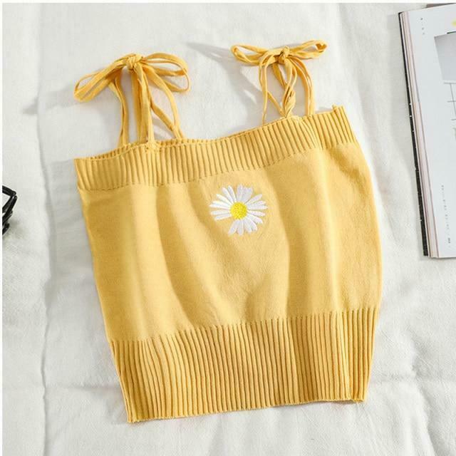 Coquette Aesthetic Daisy Knit Tank Top - Y2K Fashion Women's Clothing