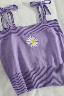 Coquette Aesthetic Daisy Knit Tank Top - Y2K Fashion Women's Clothing